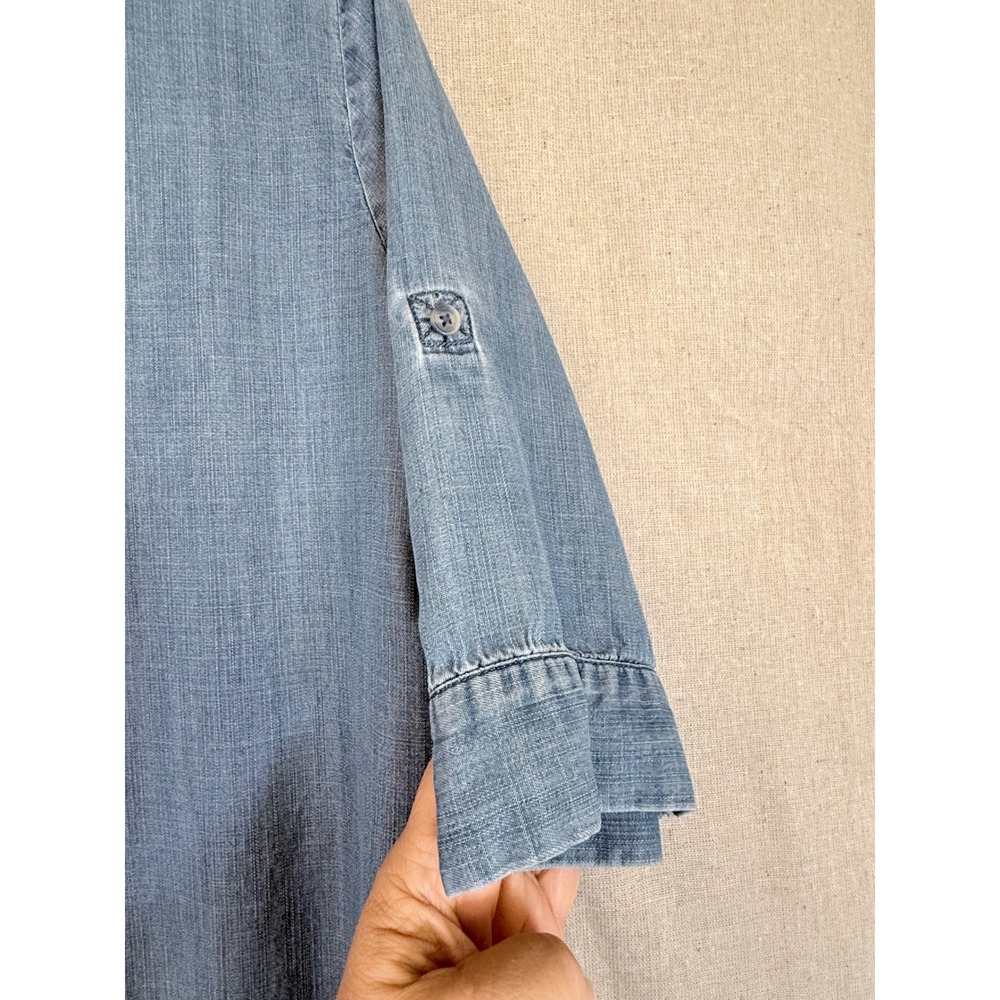 Chicos Denim Maxi Shirt Dress Light Wash Button Side Slit Womens Size 2 L 12 - Picture 11 of 13